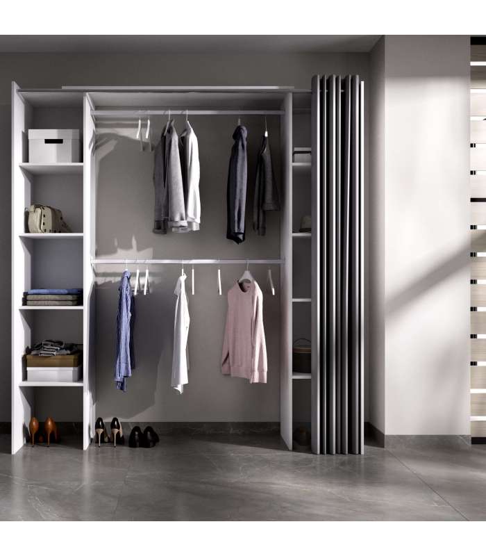 Suit dressing room for bedroom with curtain and 10 shelves.