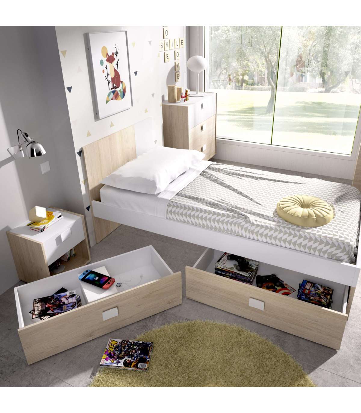 Pack Muebles habitación Juvenil Infantil Completa Color Blanco (Cama +  Armario + Escritorio) Incluye SOMIERES