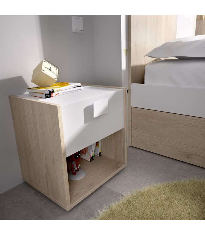 Dina bedside table with 1 natural/white drawer.