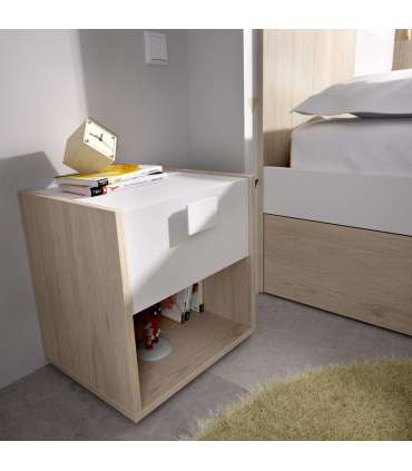 Dina bedside table with 1 natural/white drawer.
