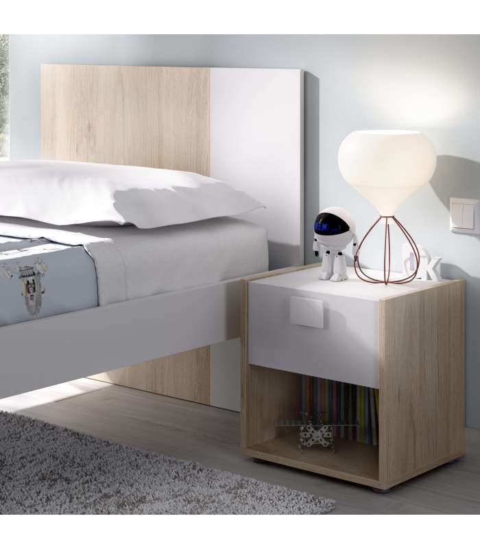 Dina bedside table with 1 natural/white drawer.