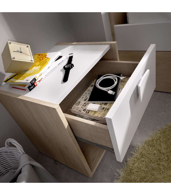 Dina bedside table with 1 natural/white drawer.