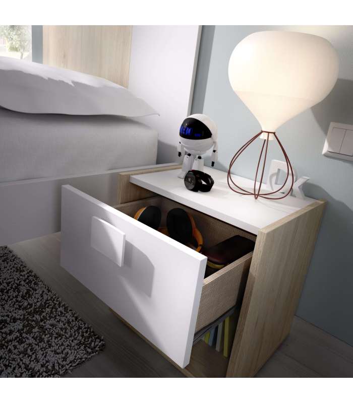 Dina bedside table with 1 natural/white drawer.