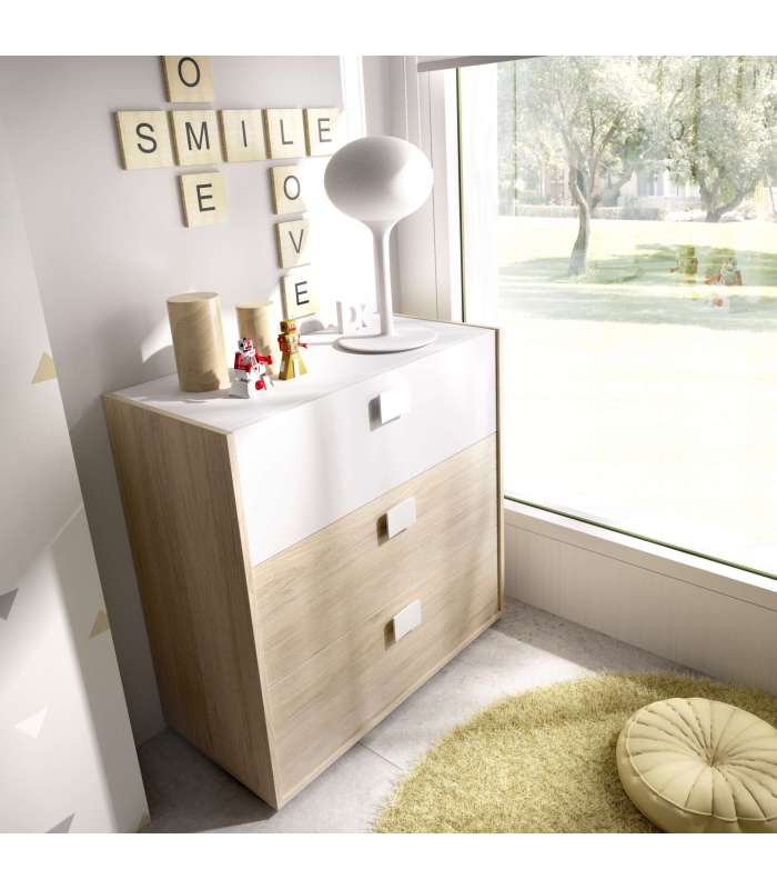 Comoda Dina 3 natural/white drawers.