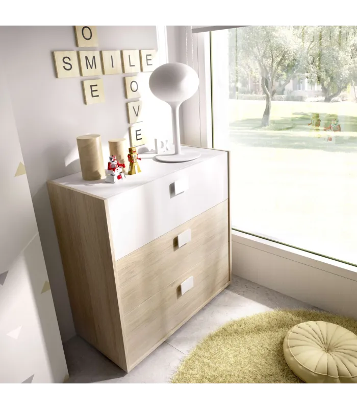 Cómoda Santisteban 3 cajones natural/blanco 81cm