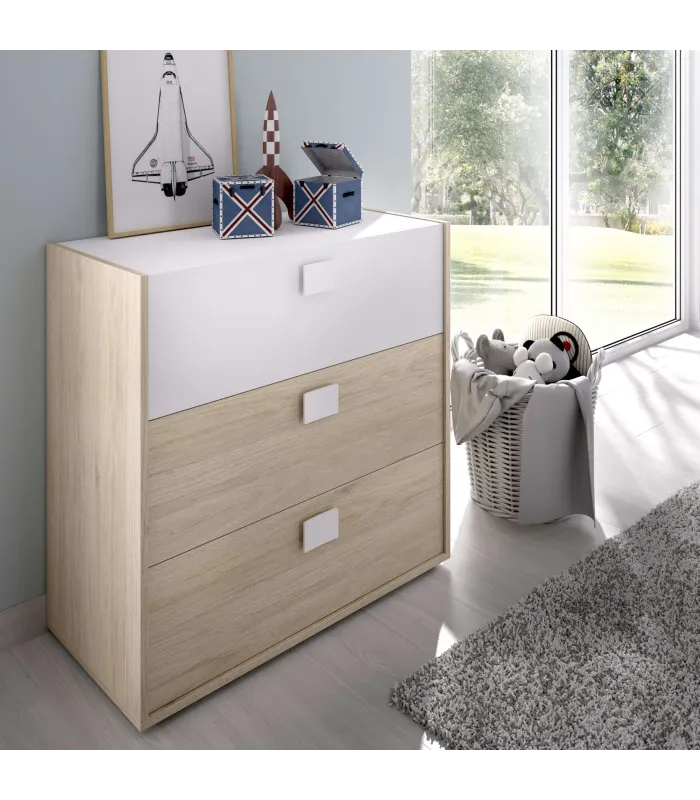 Cómoda Santisteban 3 cajones natural/blanco 81cm