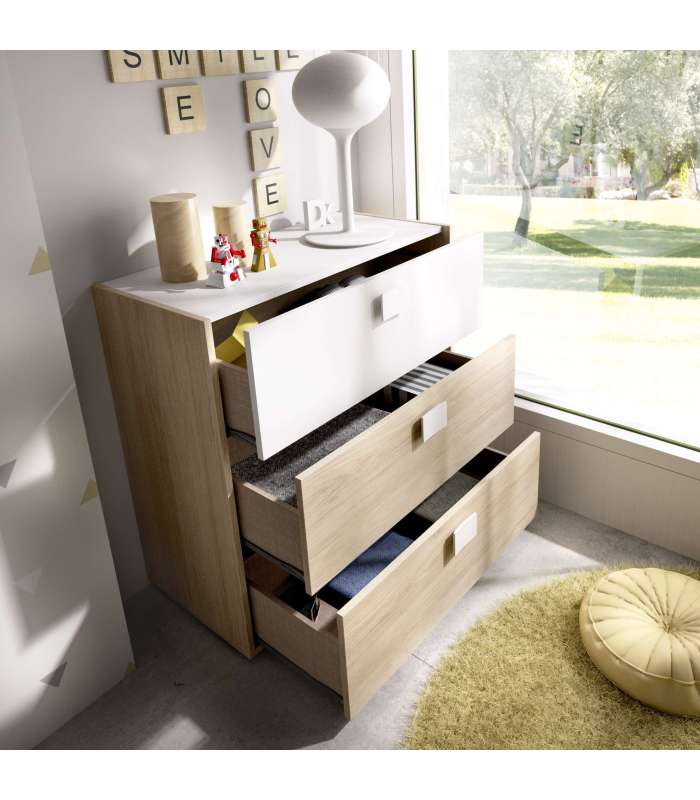 Comoda Dina 3 natural/white drawers.