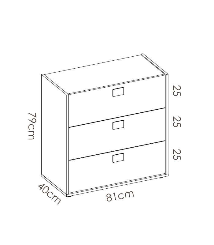 Commode Santisteban 3 tiroirs en finition naturelle/blanche 81