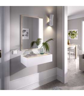 Arquillos-1 corredor com espelho e gaveta em acabamento branco