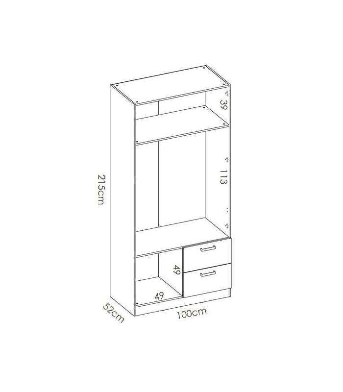 Wardrobe 2 doors 2 Maxi drawers 100 cm wide