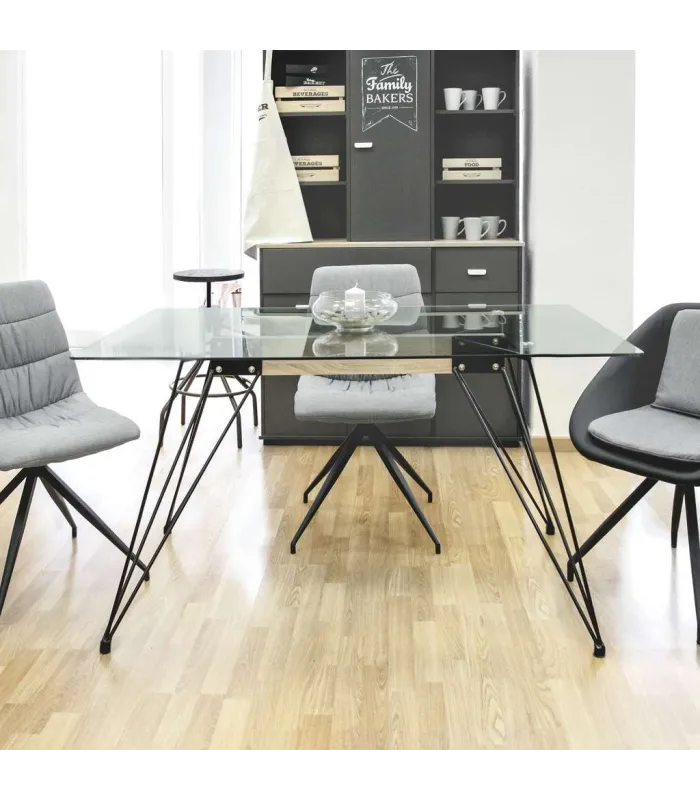 Mesa de cocina Md-Sally, cristal transparente, 140x90x75cm