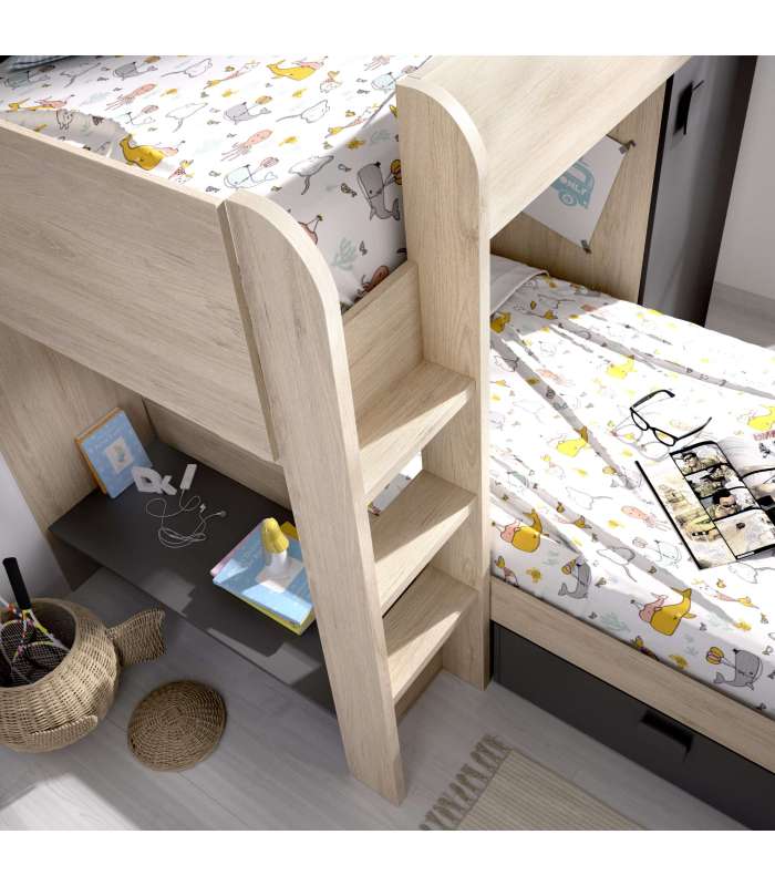 Cama tren Baeza montaje reversible en natural-grafito 150