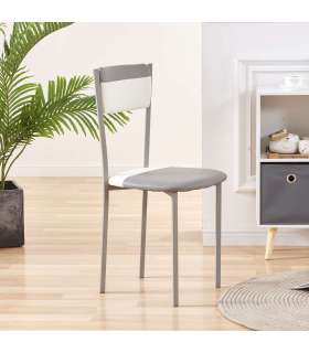 Pack de 4 sillas Md-Salar tapizadas en polipiel blanco/gris, 89cm(alto) 43cm(ancho) 45cm(largo)