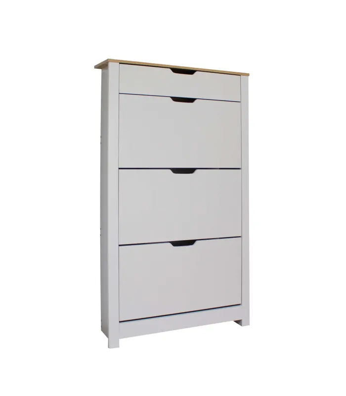 Armario Zapatero Blanco 3 trampones y 1 cajón, 78x24x140 cm