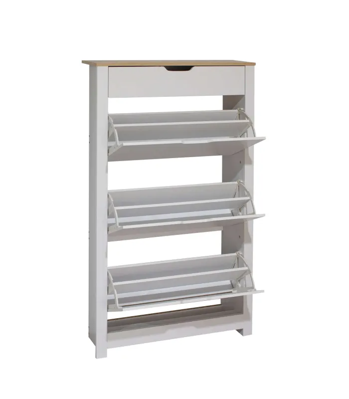 Armario Zapatero Blanco 3 trampones y 1 cajón, 78x24x140 cm