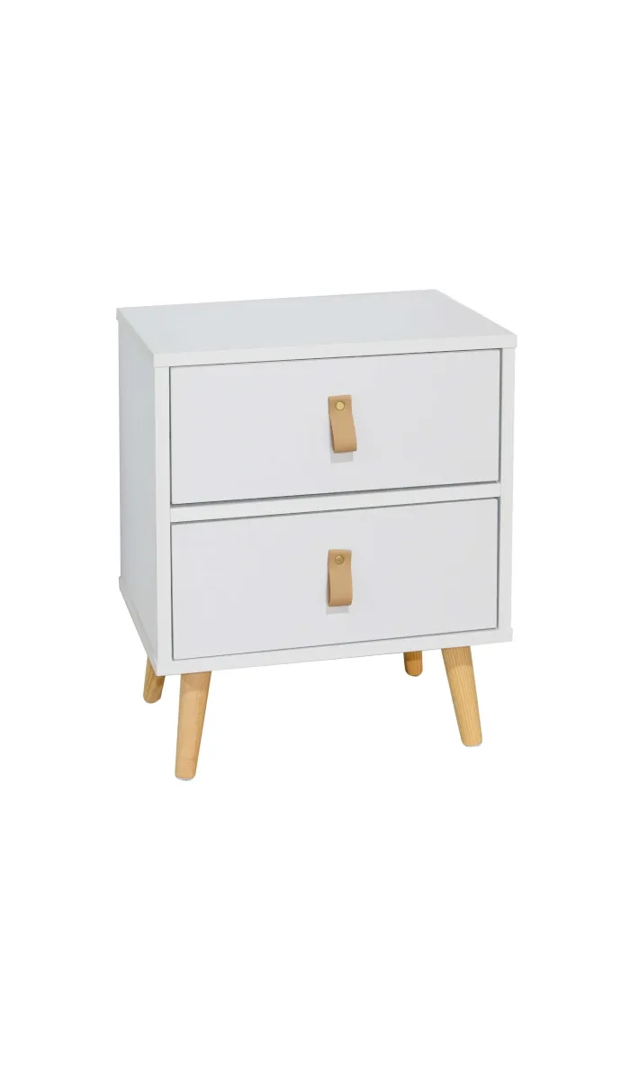 Mesita de noche blanca con 2 cajones, 50cm altura
