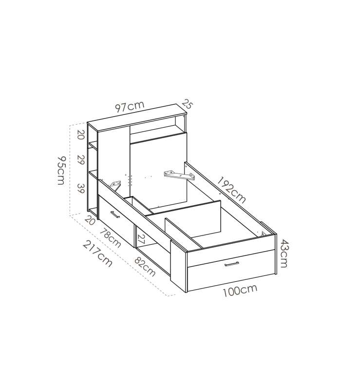 copy of 90 cm Dina bed for youthful bedroom.