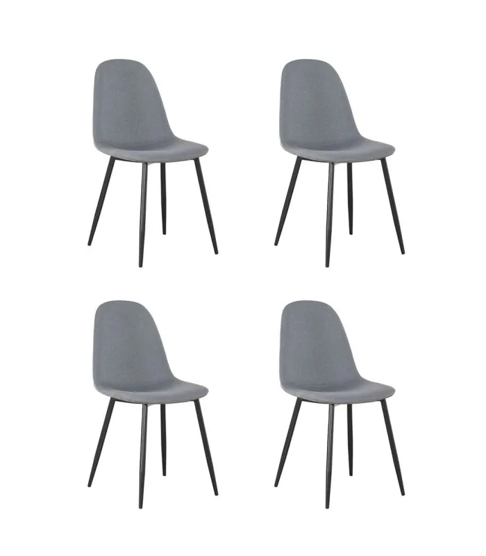 Pack de 4 sillas modernas tapizadas en gris.