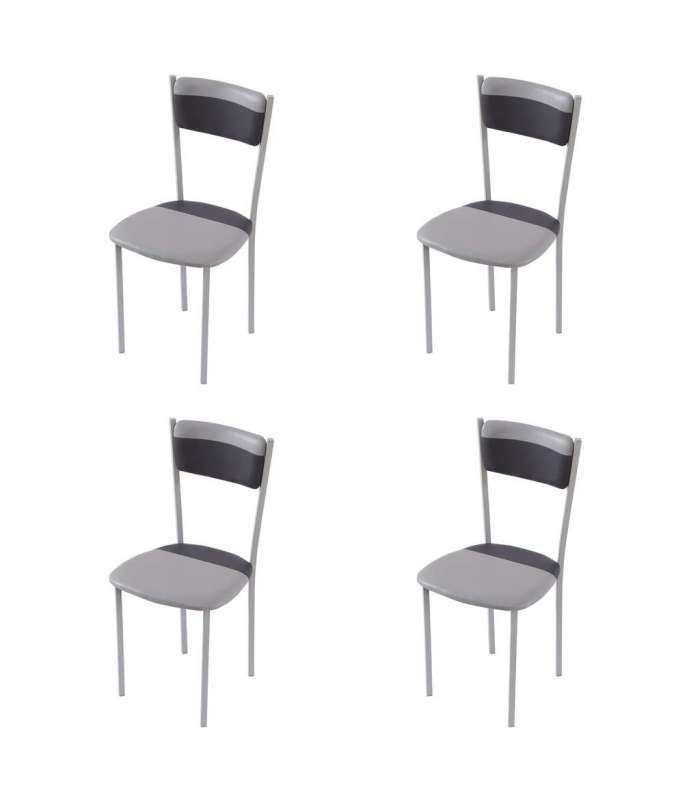 Pack de 4 sillas Md-Salar tapizadas en polipiel gris/negro