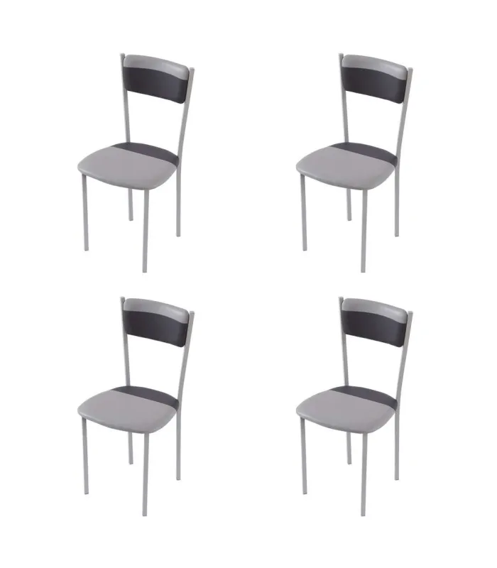 Pack de 4 sillas tapizadas en polipiel gris/negro