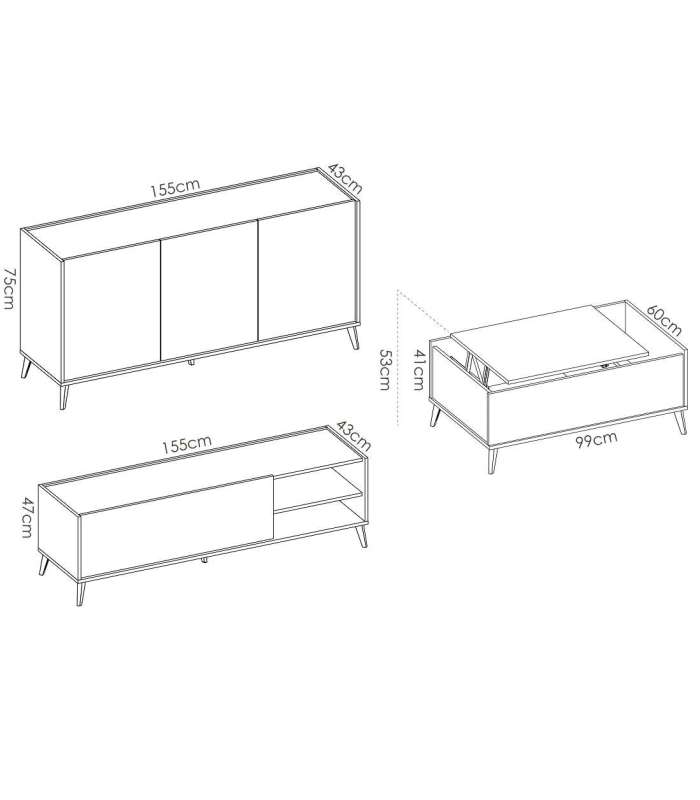 copy of Ness 3 lounge set: sideboard, TV cabinet, shelf and