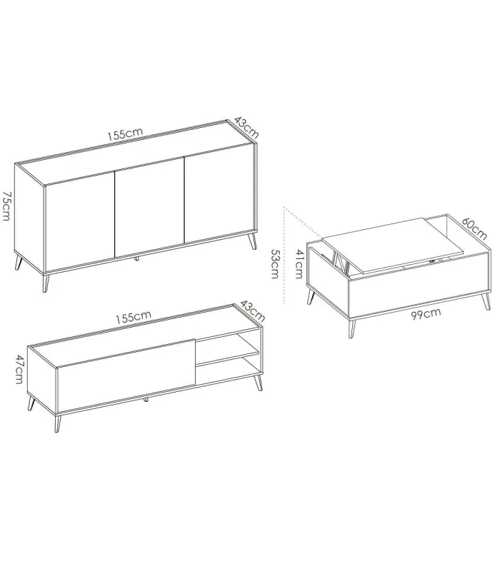 Ensemble de salon Cazalilla-6: buffet, meuble TV et table basse