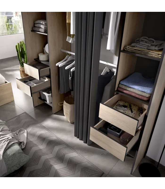 Vestidor Siles natural/grafito 203x180x50 cm