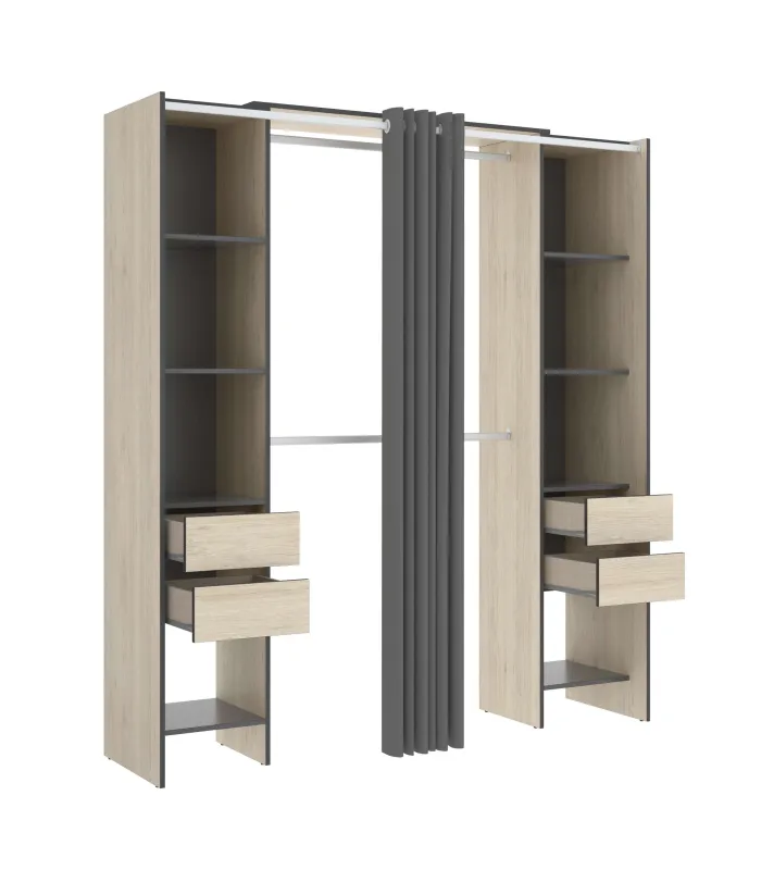 Vestidor Siles natural/grafito 203x180x50 cm