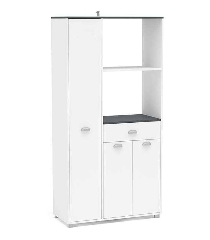 Mueble Buffet alto 3 puertas y 1 cajón acabado blanco, 180cm