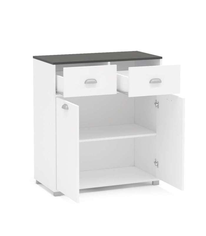 Mueble Buffet bajo 2 puertas y 2 cajones acabado blanco, 90cm