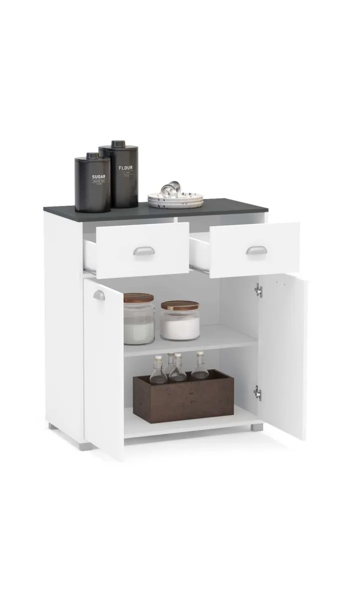 Mueble Buffet Blanco 2 puertas y 2 cajones, 90x80x40 cm