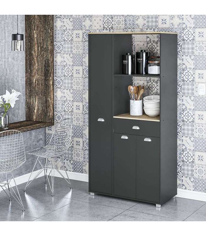 Mueble Buffet alto 3 puertas y 1 cajón acabado gris grafito