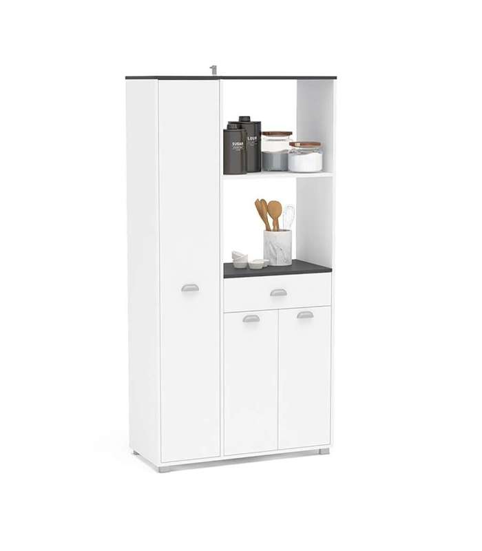 Mueble Buffet alto 3 puertas y 1 cajón acabado blanco, 180cm