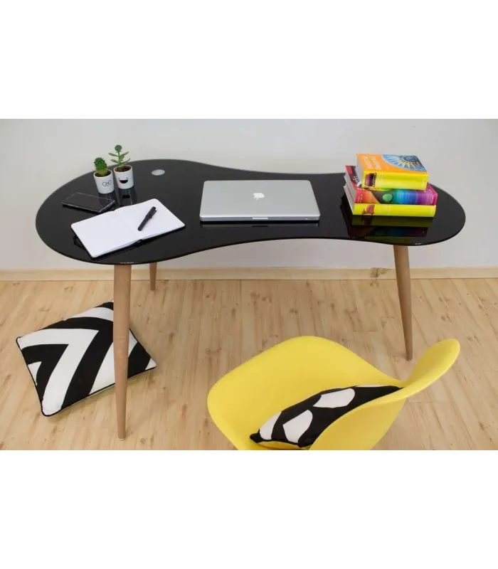 Mesa de estudio cristal negro, 140x70x74 cm