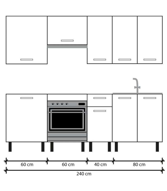 Cuisine complète 240 cm (largeur) couleur chêne-blanc KIT-KIT