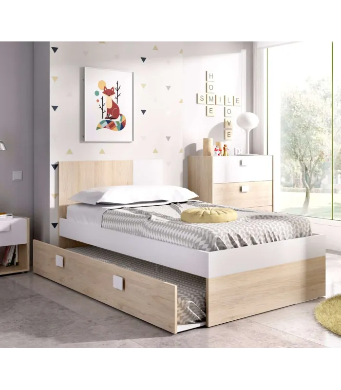 Cama nido juvenil Santisteban 90 cm, blanco y roble