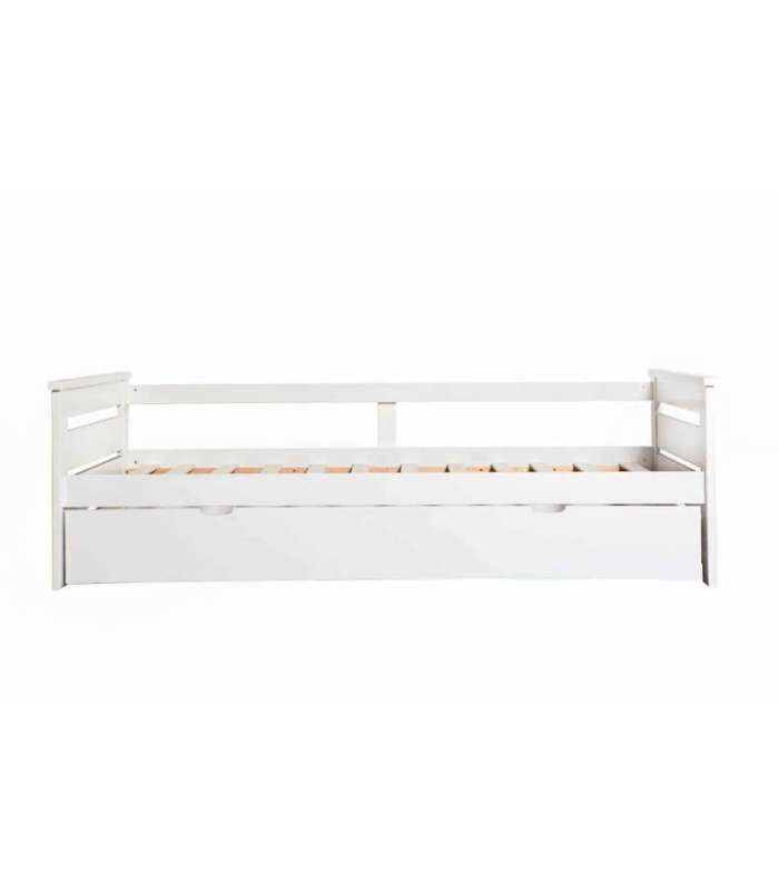 Lit gigogne pour chambre d'enfant dans les tons gris-blanc, 105