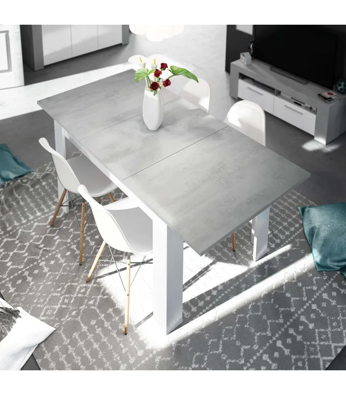 Mesa comedor extensible Paris en color cemento-blanco artik 78