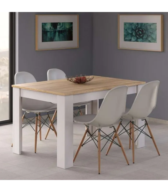 Mesa comedor extensible Paris en color roble alaska - blanco
