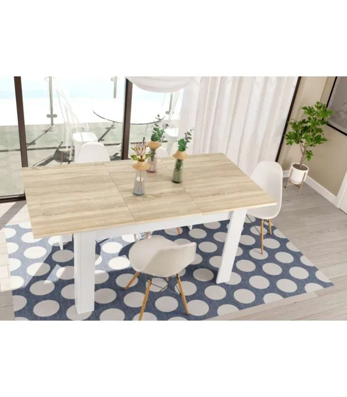 Mesa comedor extensible Paris en color roble alaska - blanco