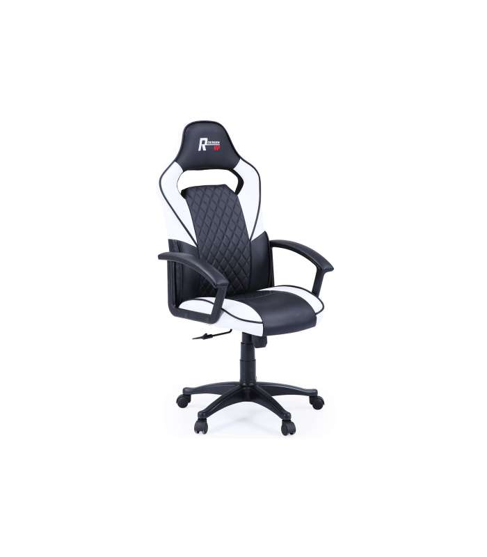 Fauteuil pivotant Gamer R-Desing en cuir noir-blanc et fibre de