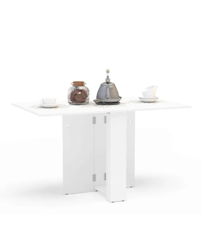 Mesa de cozinha, mesa de jantar dobrável com acabamento branco