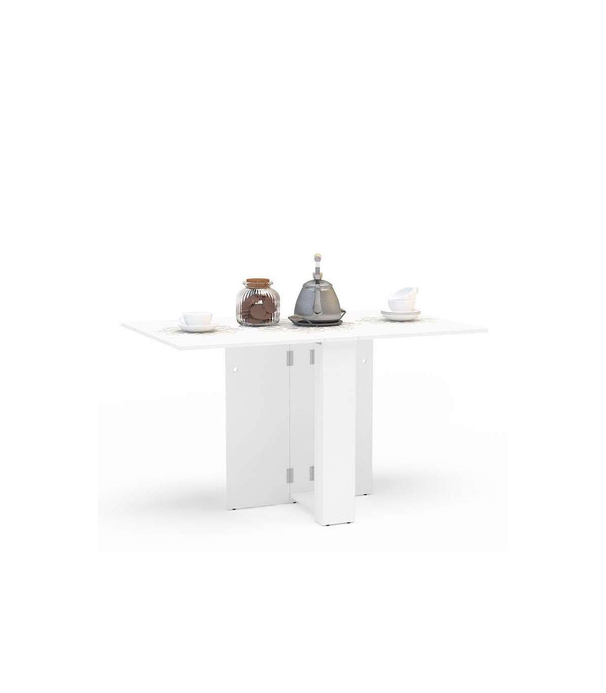 Mesa de cocina extensible PARIS sobre de cristal templado blanco y est
