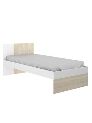 Cama juvenil con cabezal en blanca y roble natural