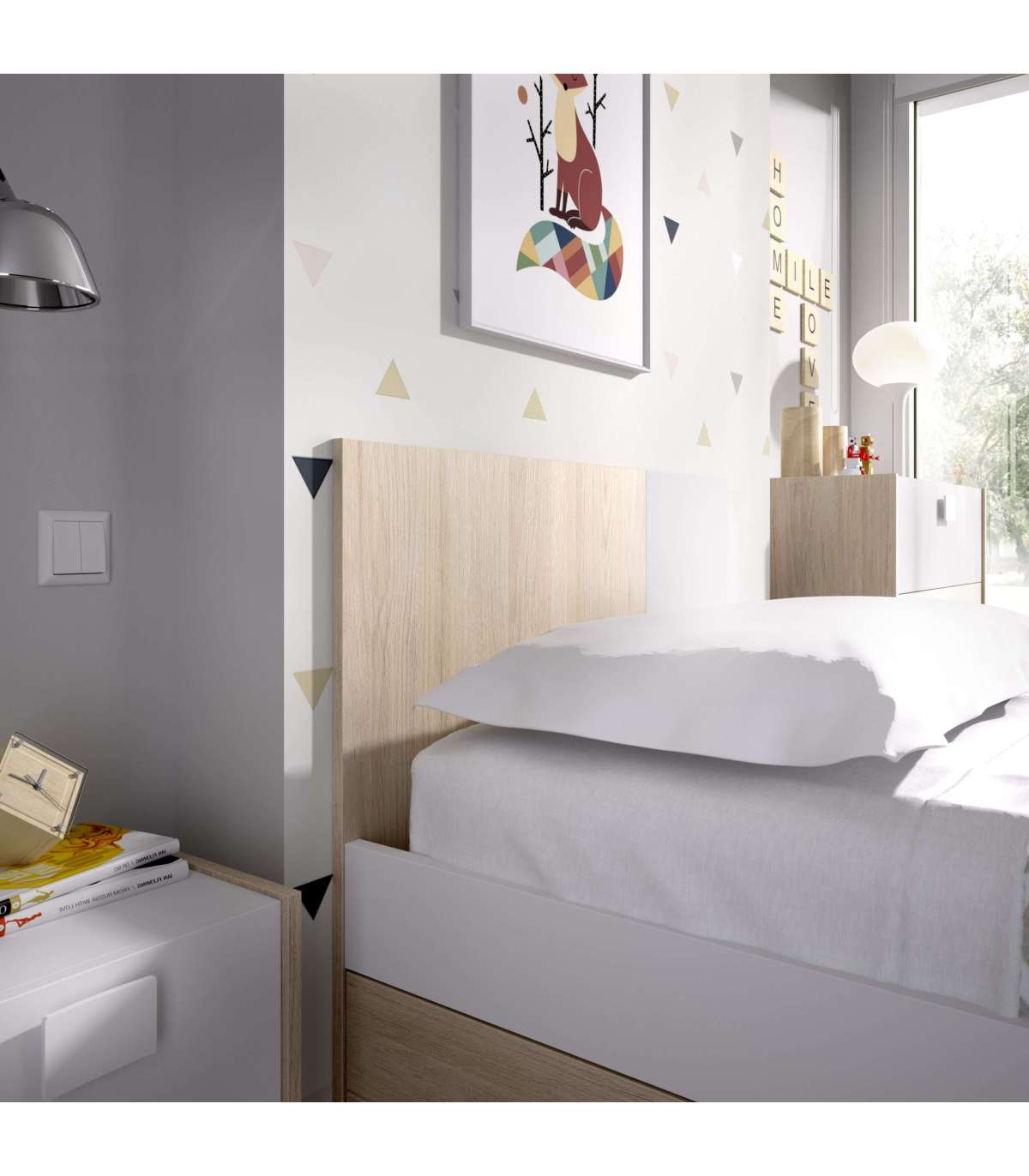 Conjunto de dormitorio juvenil: cama, armario, escritorio PC, mesa