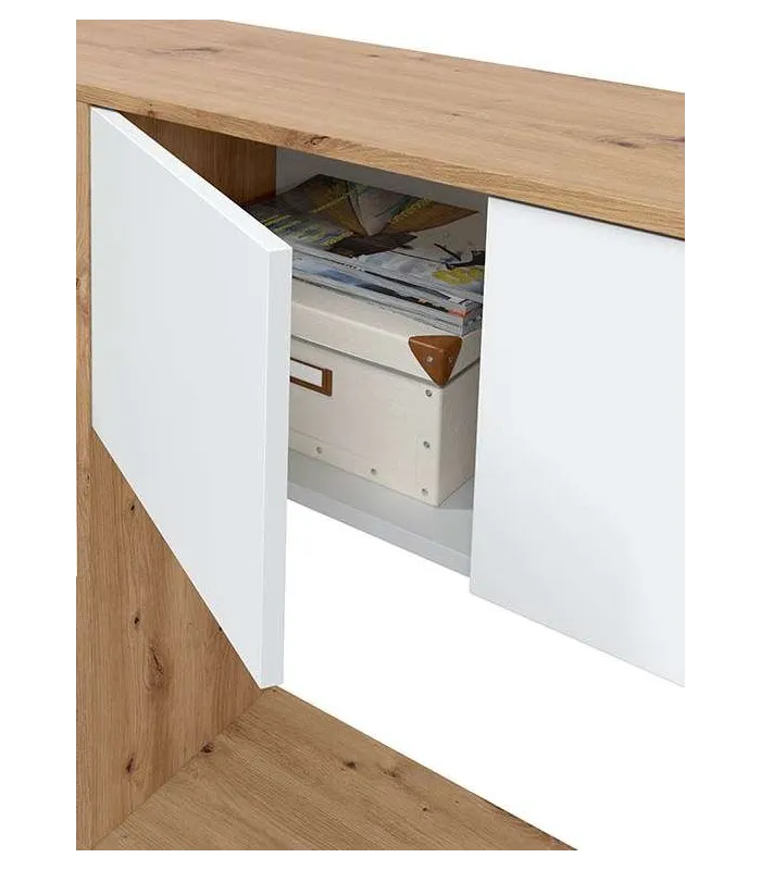 Escritorio Gema en blanco y roble nordi, 140 cm