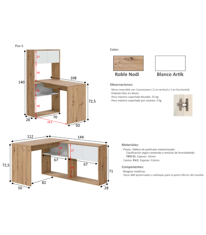 copy of Desk Fits with 2-door, 2-hole reversible buc.