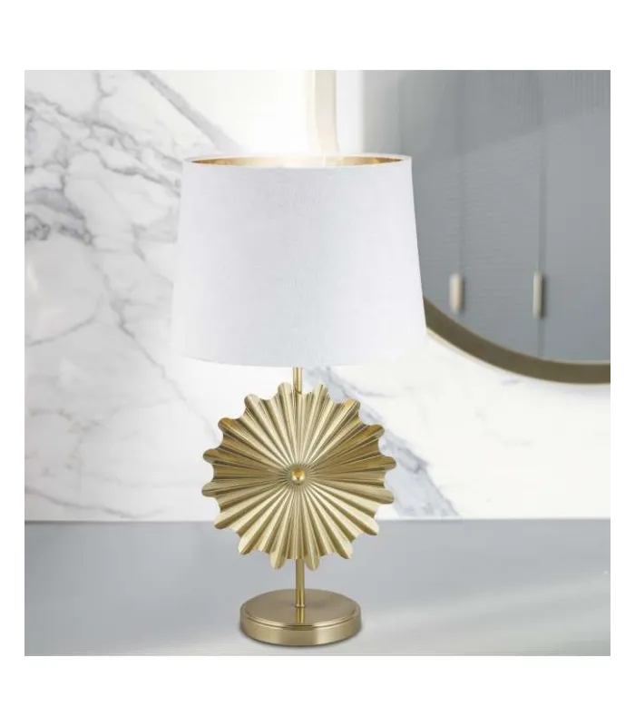 Lâmpada Oris dourada com tela branca e detalhe decorativo