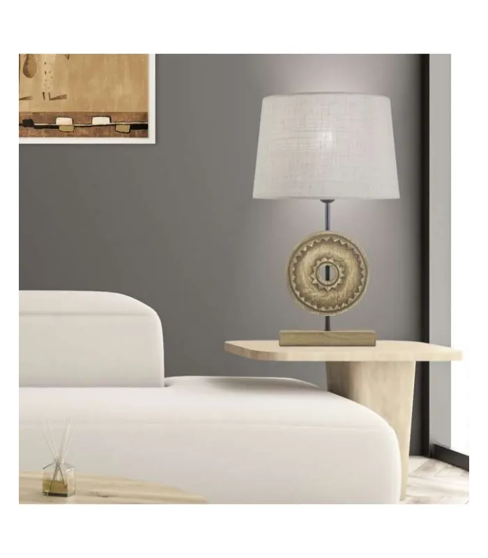 Lámpara de sobremesa Rodano 49cm, metal negro y madera