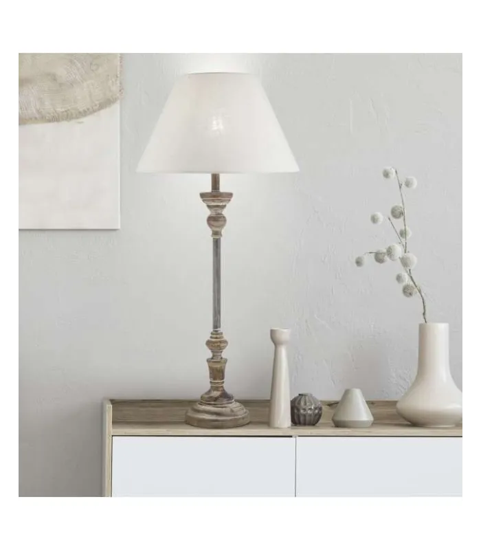 Lámpara de sobremesa Laseu con pie de madera